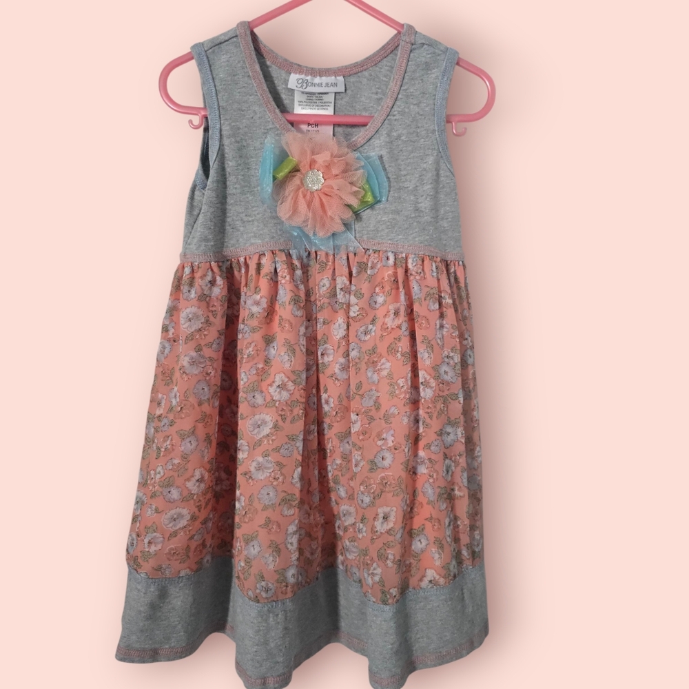Bonnie Jean Gray and Peach Floral Dress 4T